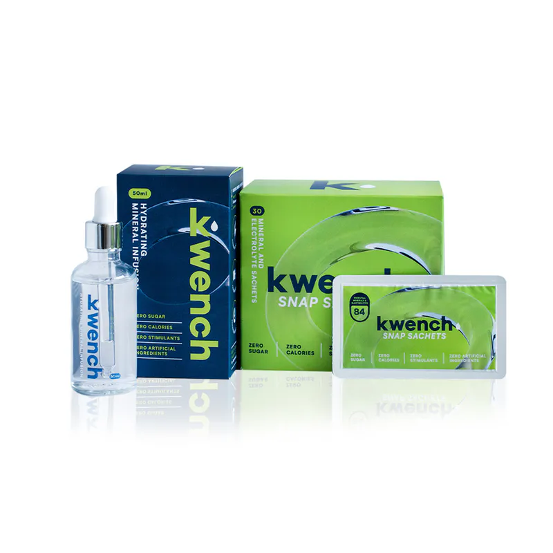 Kwench Mineral and Electrolyte Snap Sachets 30 pack with Free Hydrating Mineral Infusion Dropper 50ml