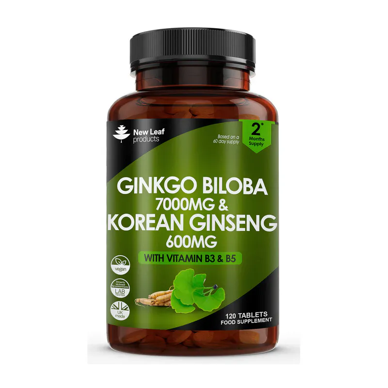 New Leaf Ginkgo Biloba 7000mg and Korean Ginseng 600mg 120 Tablets