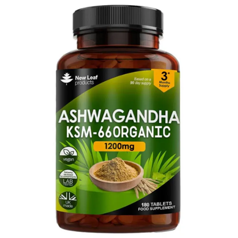 New Leaf Ashwagandha Organic KSM 66 1200mg 180 Tablets 3 Month Supply