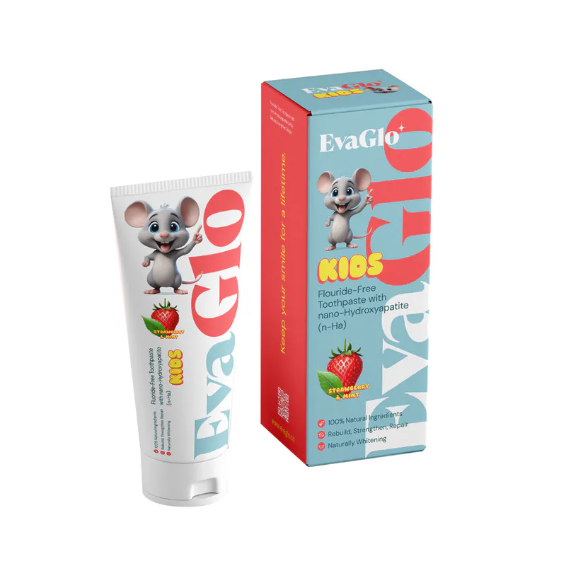 EvaGlo Kids Floride-Free Toothpaste with nano-Hydroxyapatite (n-Ha) Mint 75ml Strawberry and Mint