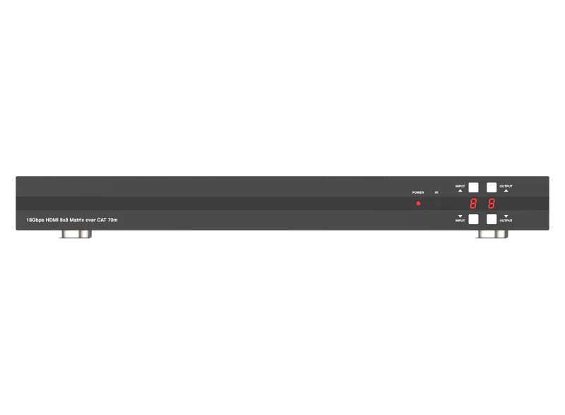 8x8 4K HDMI Matrix over CAT6 Ethernet with 8 PoE Receivers
