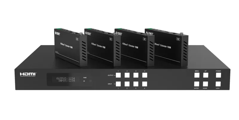 4x4 HDBaseT Matrix Switch with 4 RX