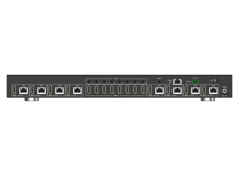 8x8 4K HDMI Matrix over CAT6 Ethernet with 8 PoE Receivers