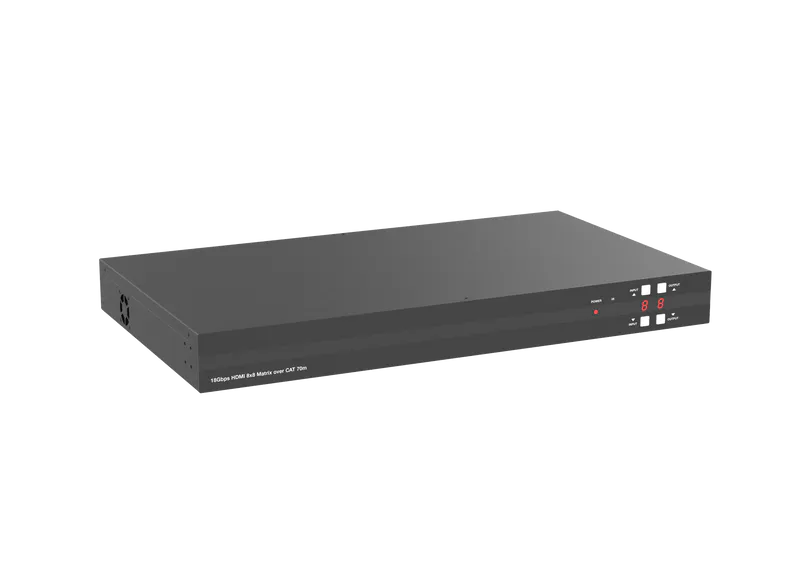 8x8 4K HDMI Matrix over CAT6 Ethernet with 8 PoE Receivers