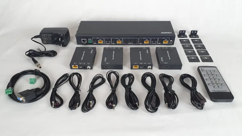 4x4 4K HDMI Matrix over CAT with Downscaler