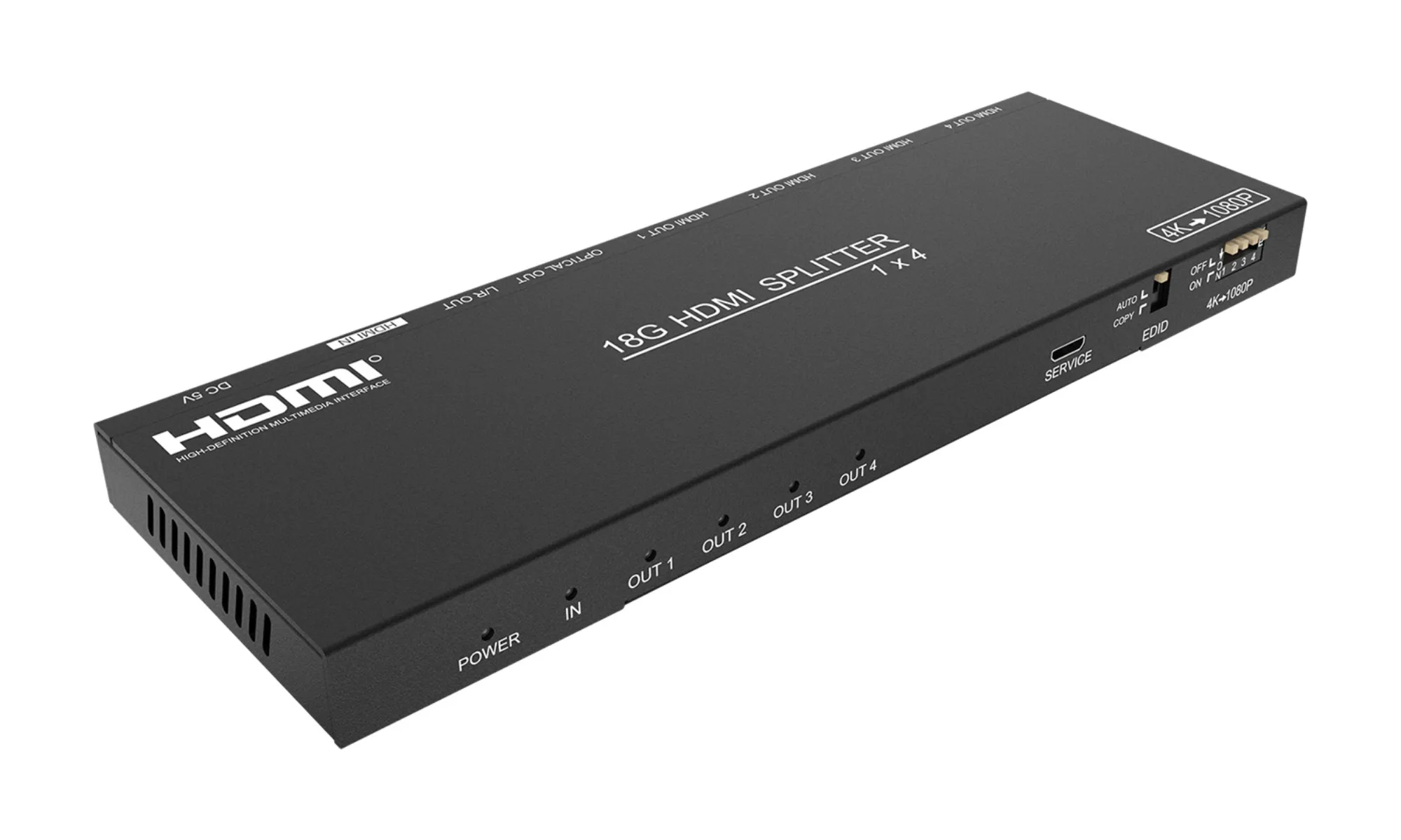 1x4 4K HDMI Splitter with Downscaler and Audio Extraction