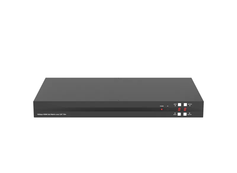 8x8 4K HDMI Matrix over CAT6 Ethernet with 8 PoE Receivers