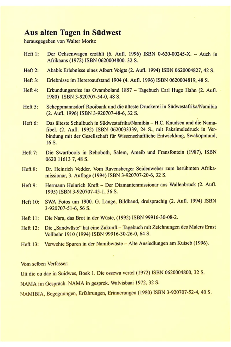 Aus alten Tagen in Südwest Heft 3: Erlebnisse im Hereroaufstand 1904 Back