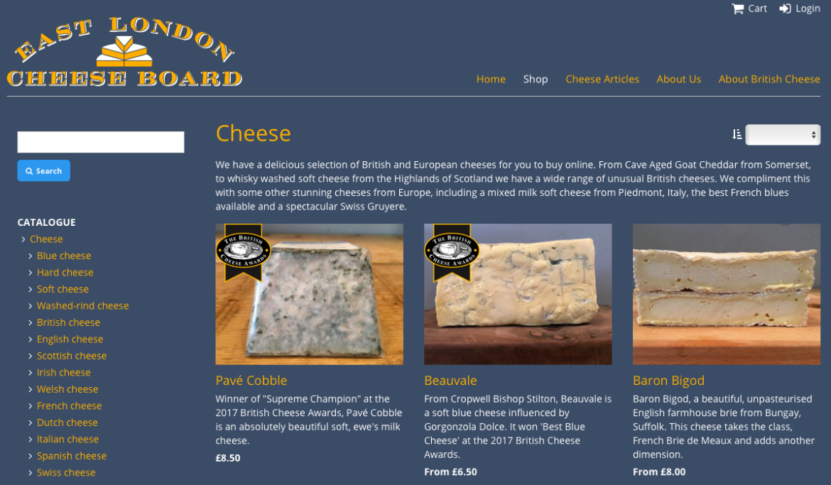 Online cheese shop screenshot